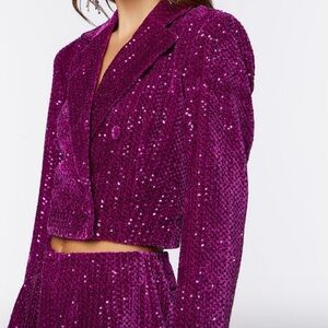 Forever 21 Purple Sparkle Sequin Cropped Jacket